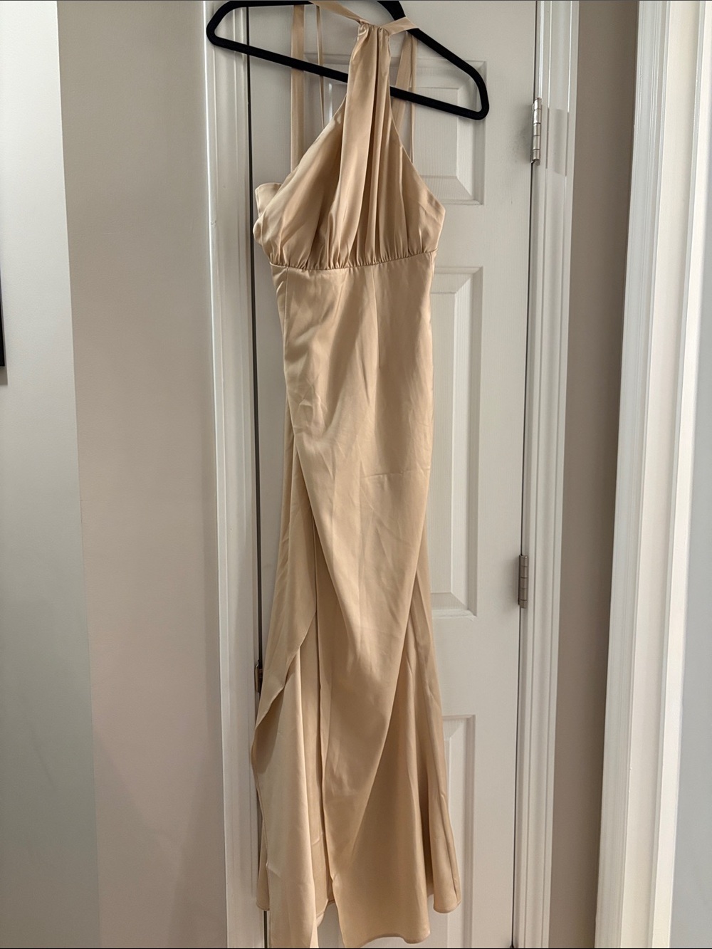 Beginning Boutique Beige Halter Maxi Dress